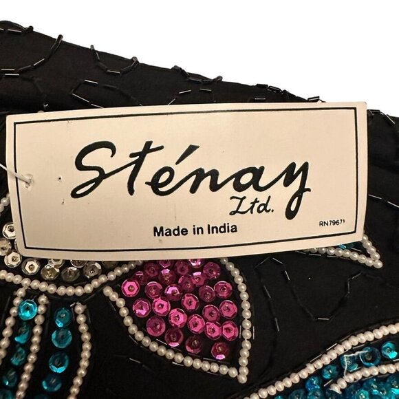 NWT Vintage Black Sequin Beaded Floral Jacket 100% Silk Size Large by Stenay - Picture 14 of 14